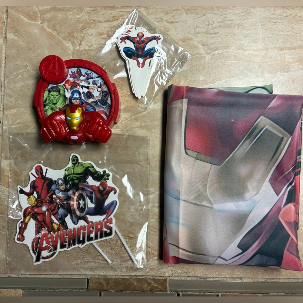 Marvel Avengers Birthday Banner backdrop background cake topper party set